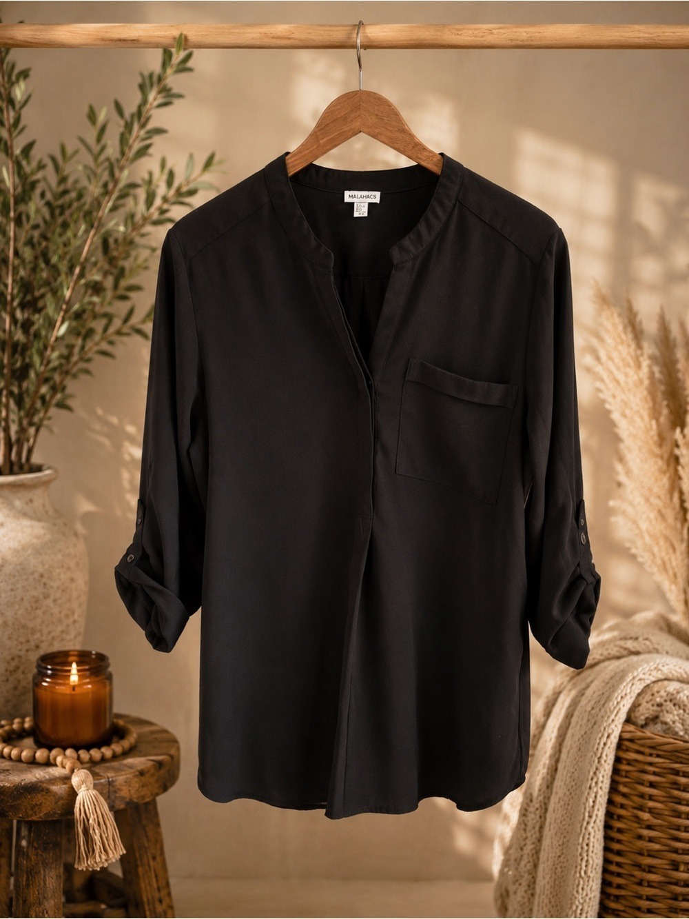PARAPHRASE Classy Black Top Buttons Half Way Down Business Casual Womens Size L
